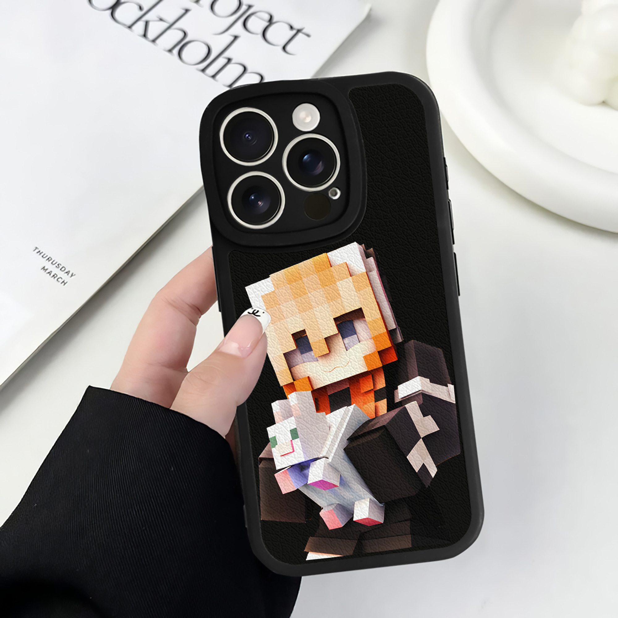 （画像用） マインクラフト ブロックの世界 Minecraft MC Block world 【iPhone 16シリーズ対応】シリコンスマホケース（レザー調） 材質：シリコン